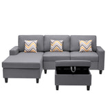 Nolan Gray Linen Fabric 4Pc Reversible Sofa Chaise with Interchangeable Legs, Storage Ottoman, and Pillows