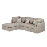 Amira Beige Fabric Sofa with Ottoman and Pillows