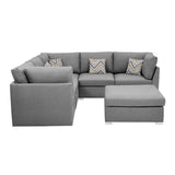 Amira 95.3" Gray Fabric Reversible Sectional Sofa with Ottoman and Pillows