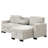 Light Gray Sectional with Storage Rack Pull-out Bed Drop Down Table  and USB Charger