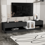 ON-TREND Sleek and Stylish TV Stand with Perfect Storage Solution, Two-tone Media Console for TVs Up to 80'', Functional TV Cabinet with Versatile Compartment for Living Room, Black