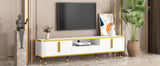 ON-TREND Luxury Minimalism TV Stand with Open Storage Shelf for TVs Up to 85", Entertainment Center with Cabinets and Drawers, Practical Media Console with Unique Legs for Living Room, White