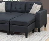 Black Reversible 3pc Sectional w/ Wood Legs