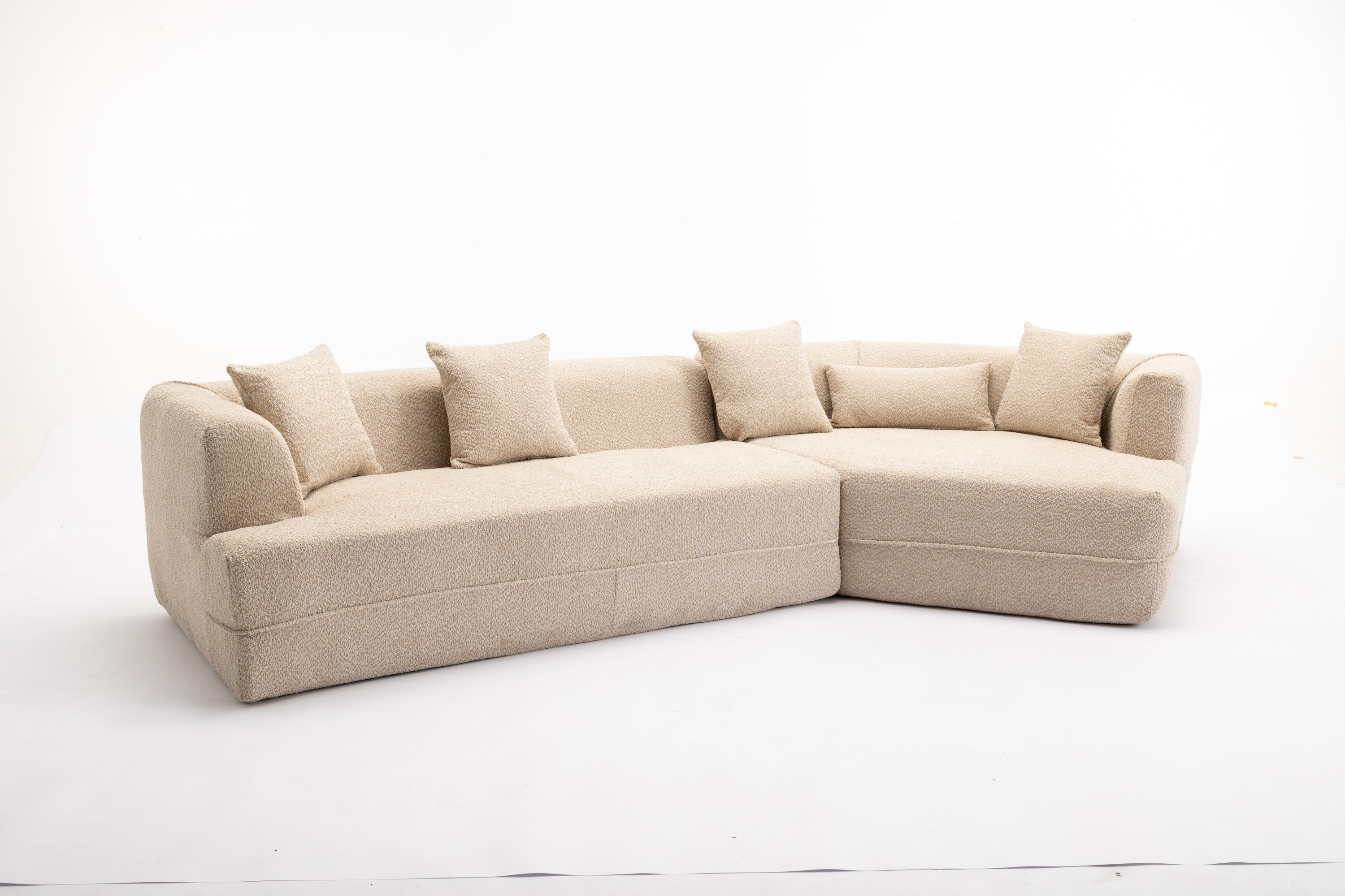 Modular Sectional Living Room Sofa Set, Modern Minimalist Style Couch, Upholstered Sleeper Sofa for Living Room, Bedroom, Salon, 2 PC Free Combination ,Anti-wrinkle,Boucle fabric,Light Brown