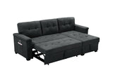 Kinsley Dark Gray Woven Fabric Sleeper Sectional Sofa Chaise with USB Charger and Tablet Pocket