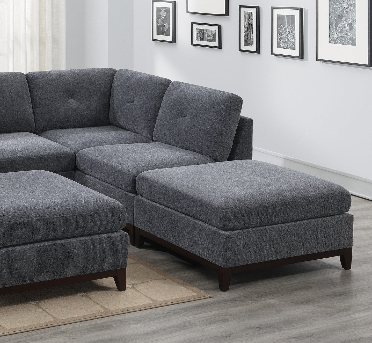 Ash Grey Chenille Fabric Modular Sectional 6pc