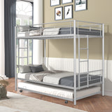 Metal Twin over Twin Bunk Bed with Trundle/Can Be Separated into 2 Twin Beds/ Heavy-duty Sturdy Metal/ Noise Reduced/ Safety Guardrail/ Trundle for Flexible Space/ Bunk Bed for Three/ CPC Certified