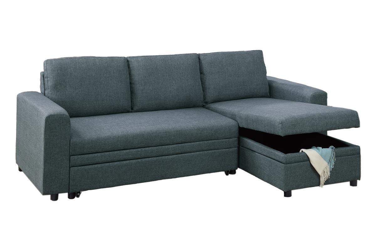 Blue Grey Reversible Chaise Storage Sofa Pull Out bed Couch