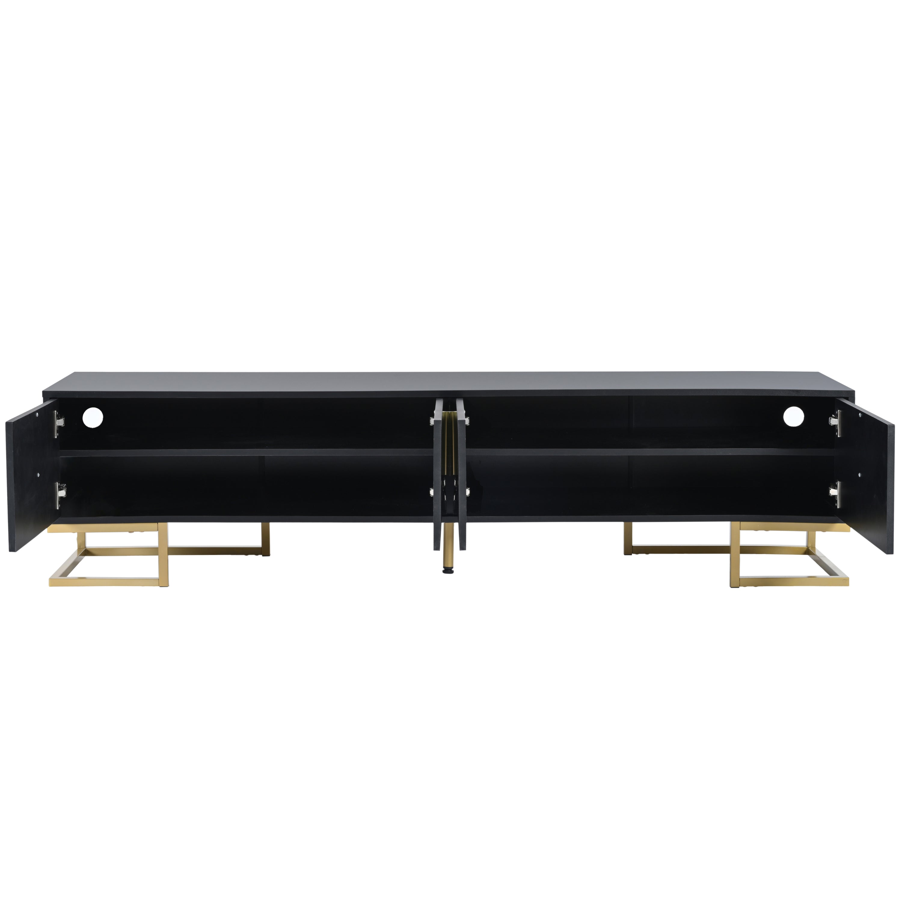 ON-TREND Modern TV Stand with Metal Legs and Gold Handles for TVs Up to 80'', Media Console Table with Cabinets and Adjustable Shelves, Luxury TV Cabinet with Geometric Lines for Living Room, Black
