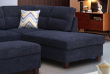 Diego Black Fabric Sectional with Right Facing Chaise, Storage Ottoman, and 2 Accent Pillows