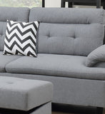 Grey Sectional w Ottoman Linen Like Fabric