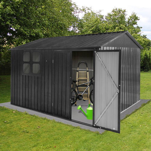 Metal garden sheds 10ftx8ft outdoor storage sheds Dark-grey with window
