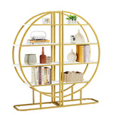 4 Tiers Home Office Open Bookshelf, Round Shape, Different Placement Ways, MDF Board, Gold Metal Frame, White