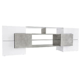 ON-TREND Unique Shape TV Stand with 2 Illuminated Glass Shelves, High Gloss Entertainment Center for TVs Up to 88", Versatile TV Cabinet with LED Color Changing Lights for Living Room, Grey