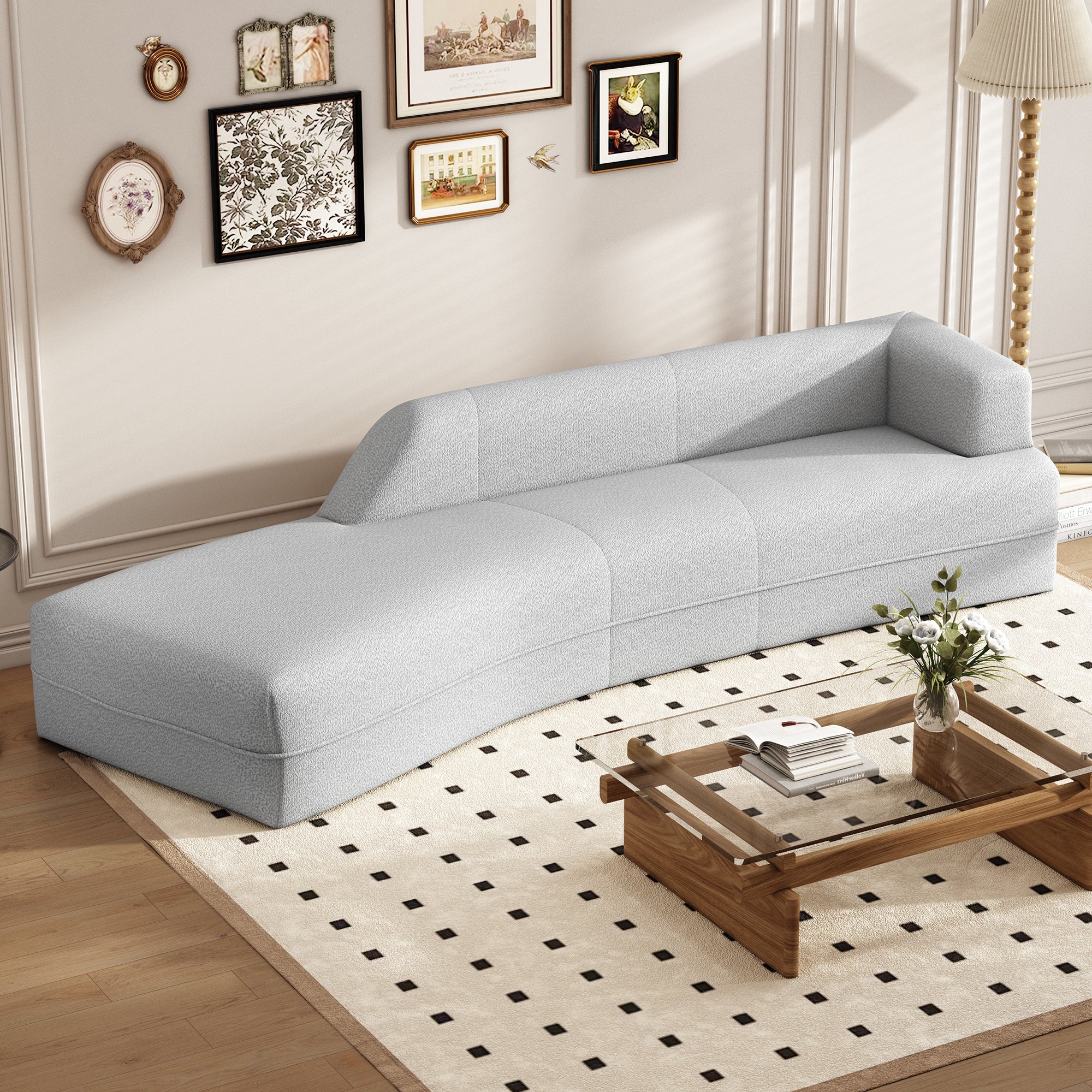109.4" Grey Curved Chaise Lounge