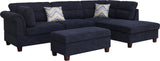 Diego Black Fabric Sectional with Right Facing Chaise, Storage Ottoman, and 2 Accent Pillows