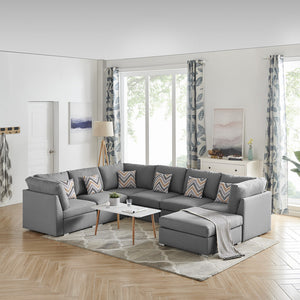 Amira 120.5" Gray Fabric Reversible Modular Sectional Sofa with Ottoman and Pillows