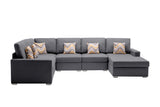 Nolan Gray Linen Fabric 6Pc Reversible Chaise Sectional Sofa with Pillows and Interchangeable Legs