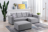 Ordell Light Gray Linen Fabric Sectional Sofa with Right Facing Chaise Ottoman and Pillows