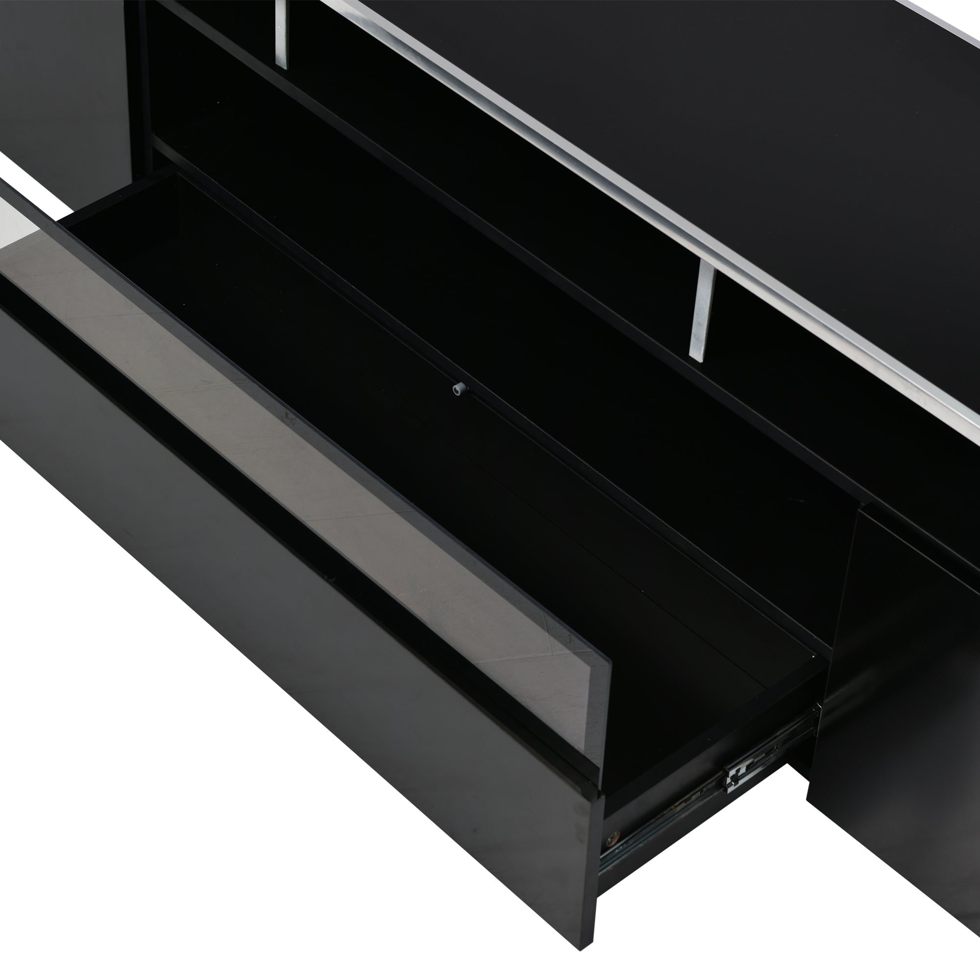 ON-TREND Modern TV Stand with Push to Open Doors, UV High-Gloss Entertainment Center with Acrylic Board for TVs Up to 80", Stylish TV Cabinet with LED Color Changing Lights for Living Room, Black
