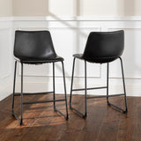 Industrial Faux Leather Counter Stools, Set of 2 - Black