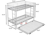 Metal Twin over Twin Bunk Bed with Trundle/Can Be Separated into 2 Twin Beds/ Heavy-duty Sturdy Metal/ Noise Reduced/ Safety Guardrail/ Trundle for Flexible Space/ Bunk Bed for Three/ CPC Certified