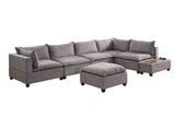 Madison Light Gray Fabric 7 Piece Modular Sectional Sofa with Ottoman and USB Storage Console Table