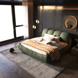 King Size Upholstered Platform Bed with Oversized Padded Backrest, Thickening Pinewooden Slats and Solid Wood Leg,Green