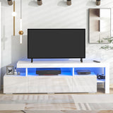 ON-TREND Modern Style 16-colored LED Lights TV Cabinet,  UV High Gloss Surface Entertainment Center with DVD Shelf,
Up to 70 inch TV, White