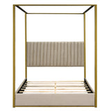 Queen Size Upholstery Canopy Platform Bed with Headboard and Metal Frame, Beige