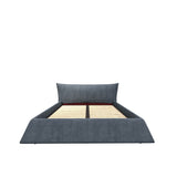 King Size Upholstered Platform Bed with Special Shaped Velvet  Headboard, Metal & Solid Wood Frame,Grey