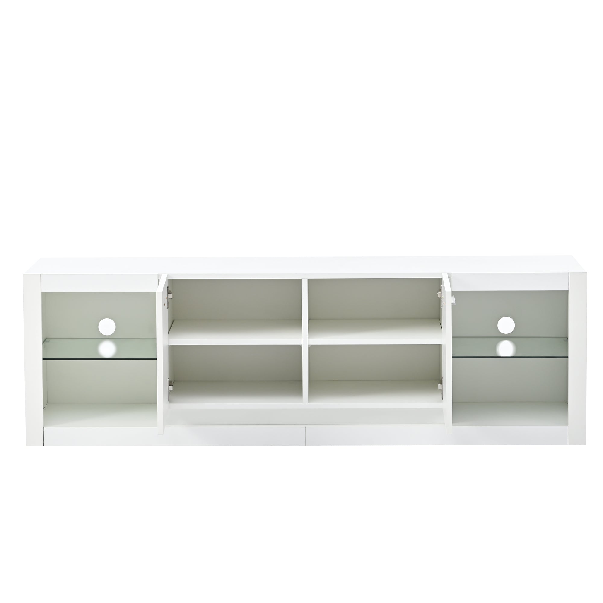 [VIDEO provided] ON-TREND Modern TV Stand with 2 Tempered Glass Shelves, High Gloss Entertainment Center for TVs Up to 70'', Elegant TV Cabinet with LED Color Changing Lights for Living Room, White