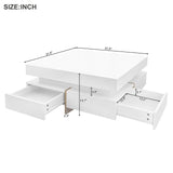 ON-TREND Modern High Gloss Coffee Table with 4 Drawers, Multi-Storage Square Cocktail Tea Table with Wood Grain Legs, Center Table for Living Room, 31.5''x31.5'', White