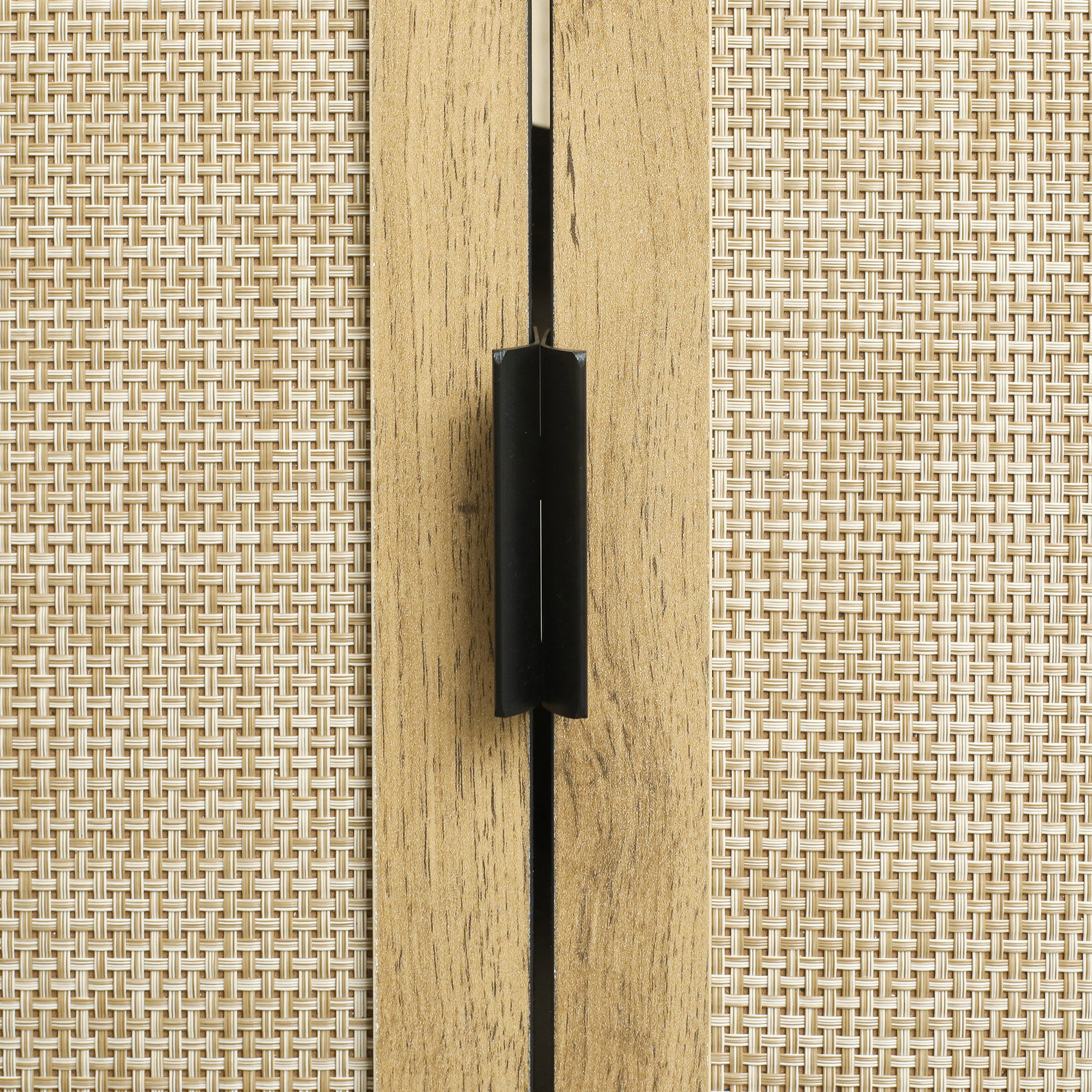 ON-TREND Elegant Rattan TV Stand for TVs up to 65", Boho Style Media Console with Adjustable Shelves, Sleek TV Console Table with Wood Grain Surface for Living Room, Brown