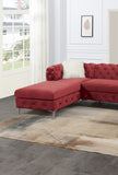 Burgundy Velvet Tufted Cushion Couch LAF And RAF Chaise Armless Loveseat