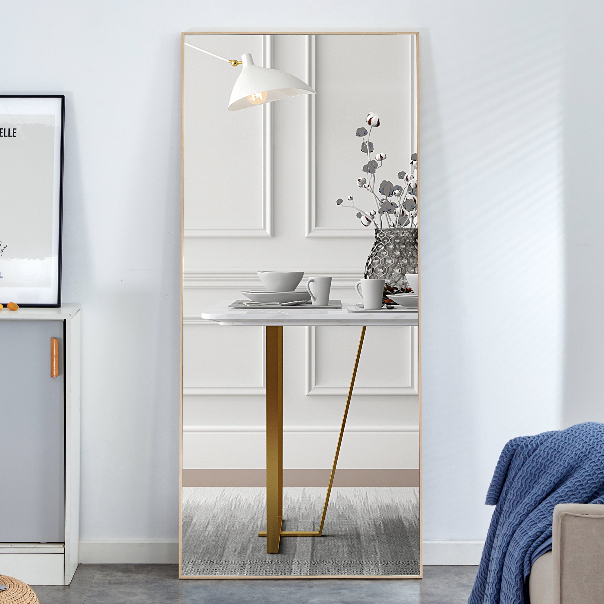 Fourth generation solid wood frame long mirror, dressing mirror, bedroom foyer, decorative mirror, clothing store, floor to ceiling mirror, wall mounted. 71 "* 31.4"