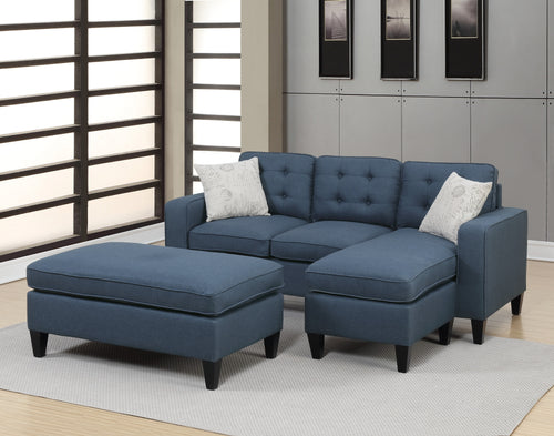Reversible 3pc Sectional Navy w/ Wood Legs