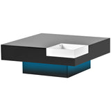 ON-TREND Modern Minimalist Design 31.5*31.5in Square Coffee Table with Detachable Tray and Plug-in 16-color LED Strip Lights Remote Control for Living Room (OLD SKU: WF291303AAB )