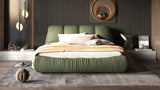 Queen Size Upholstered Platform Bed with Oversized Padded Backrest, Thickening Pinewooden Slats and Solid Wood Leg,Green