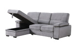 Kipling Gray Velvet Fabric Reversible Sleeper Sectional Sofa Chaise