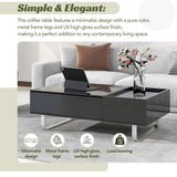 [VIDEO provided] ON-TREND Multi-functional Coffee Table with Lifted Tabletop, Contemporary Cocktail Table with Metal Frame Legs, High-gloss Surface Dining Table for Living Room, Black