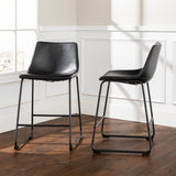 Industrial Faux Leather Counter Stools, Set of 2 - Black