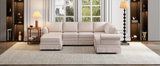 108.6" Beige Fabric Upholstered Modular Sofa with removable Ottoman