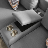 Amira Gray Fabric Reversible Modular Sectional Sofa with USB Console and Ottoman