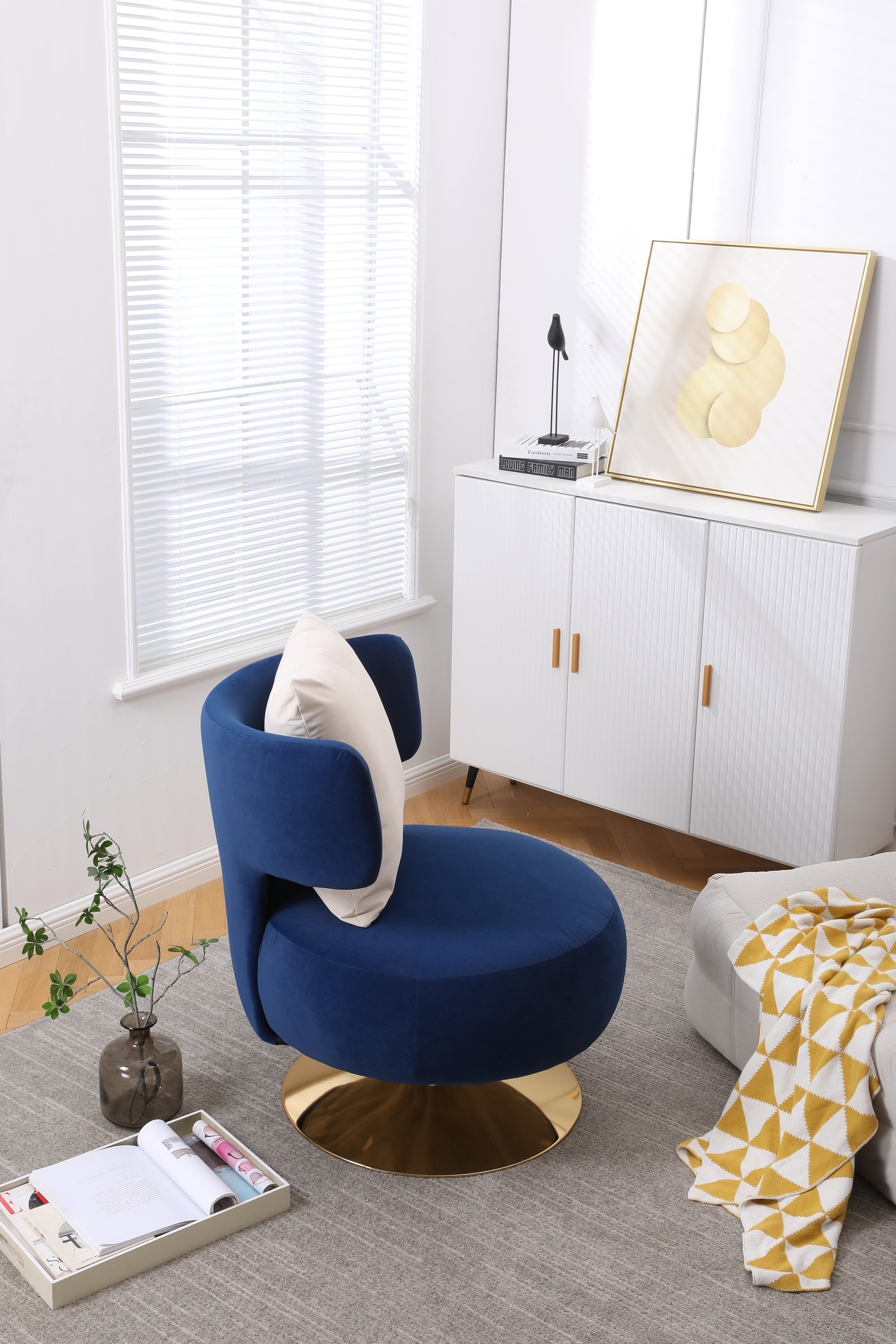 Swivel Accent Chair Armchair, Round Barrel Chair in Fabric for Living Room Bedroom