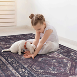 Naar Area Rugs, Washable Rug, Low-Pile, Non-Slip, Non-Shedding, Foldable, Kid&Pet Friendly - Area Rugs for living room, bedroom, kitchen, dining room rug - Perfect Gifts, (Black+Burgundy, 2'6'' x 10')