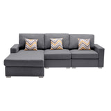 Nolan Gray Linen Fabric 3Pc Reversible Sectional Sofa Chaise with Pillows and Interchangeable Legs