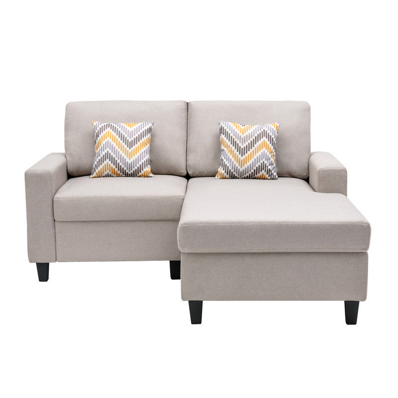 Nolan Beige Linen Fabric 2-Seater Reversible Sofa Chaise with Pillows and Interchangeable Legs