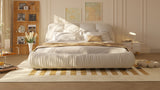 King Size Upholstered Platform Bed with Oversized Padded Backrest, Thickening Pinewooden Slats and Solid Wood Leg,Beige