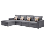 Nolan Gray Linen Fabric 4Pc Reversible Sectional Sofa Chaise with Pillows and Interchangeable Legs